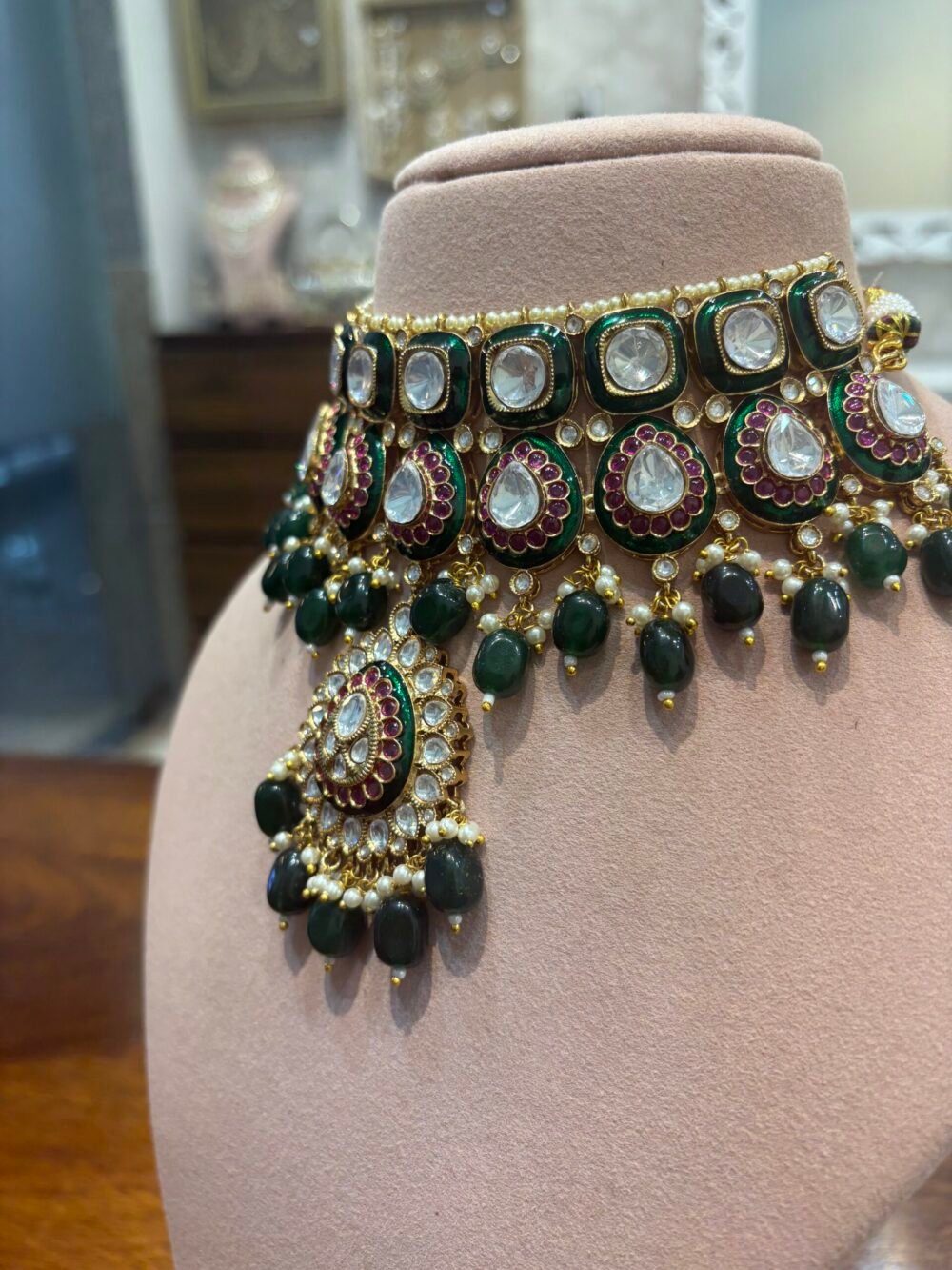 Aarini Polki Necklace set -Emerald Ruby - Image 5