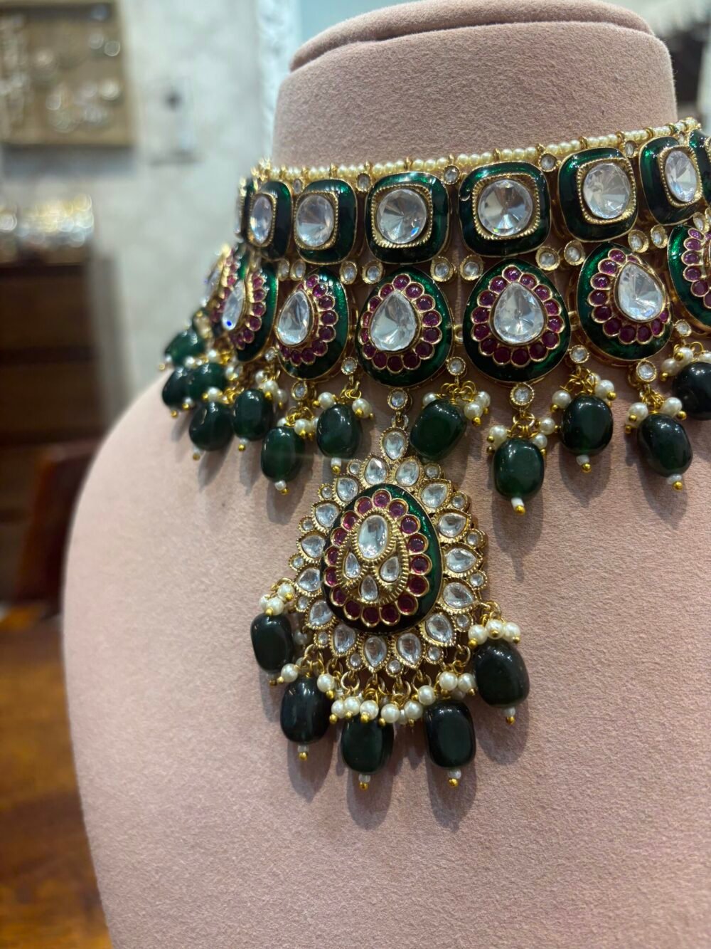 Aarini Polki Necklace set -Emerald Ruby - Image 2