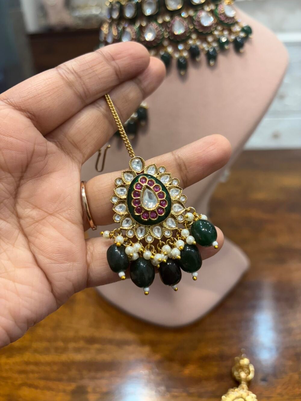 Aarini Polki Necklace set -Emerald Ruby - Image 10