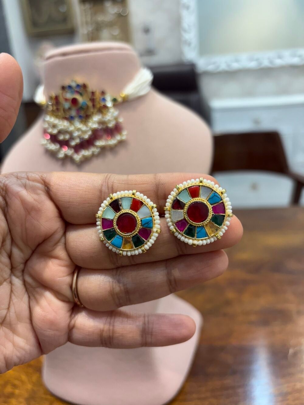 Madhavi Kundan Choker Set - Navratan - Image 6