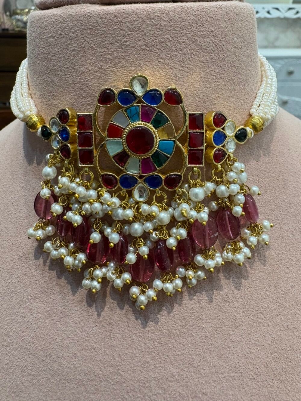 Madhavi Kundan Choker Set - Navratan - Image 2