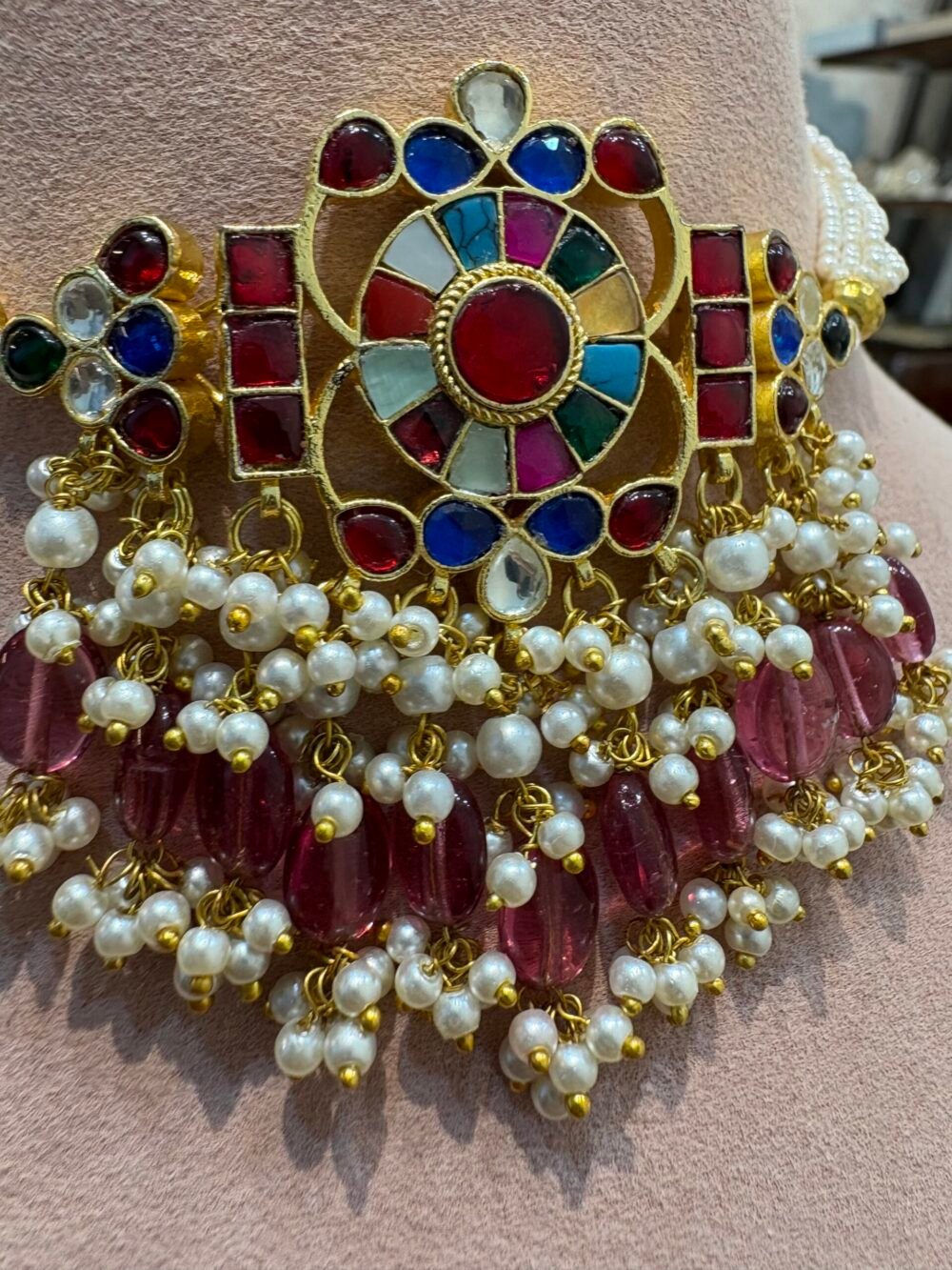 Madhavi Kundan Choker Set - Navratan - Image 4