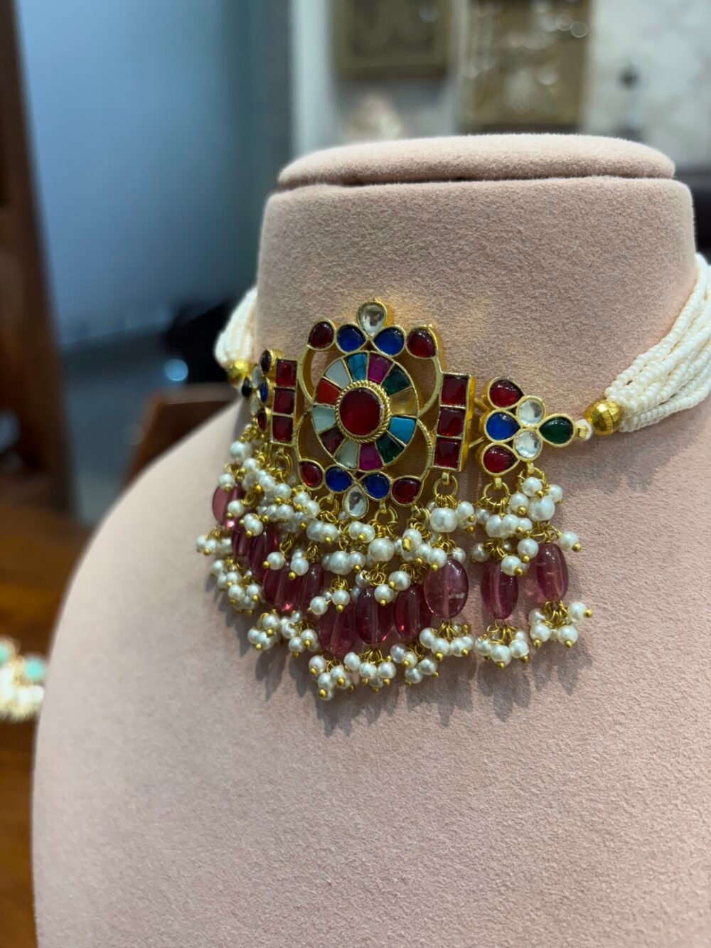 Madhavi Kundan Choker Set - Navratan - Image 3