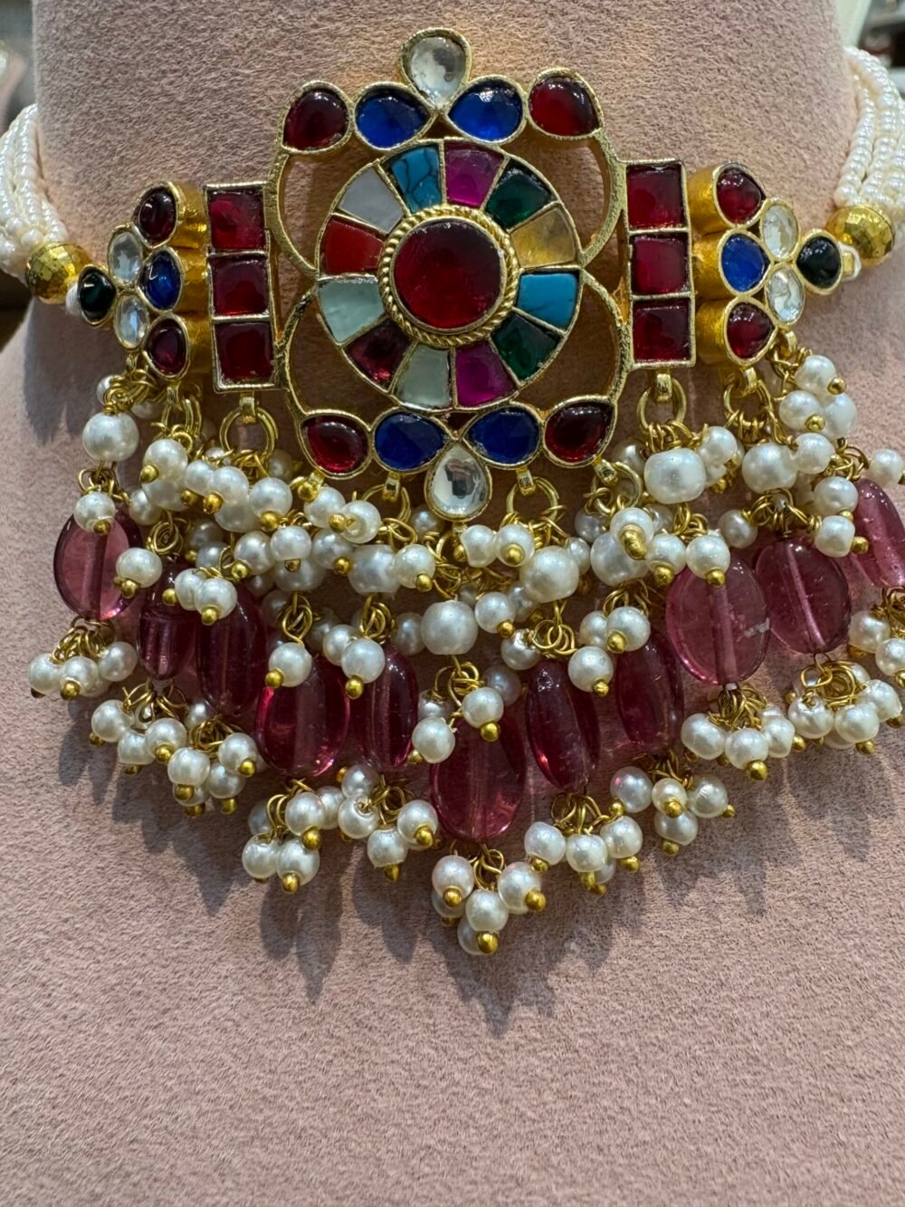 Madhavi Kundan Choker Set - Navratan - Image 5