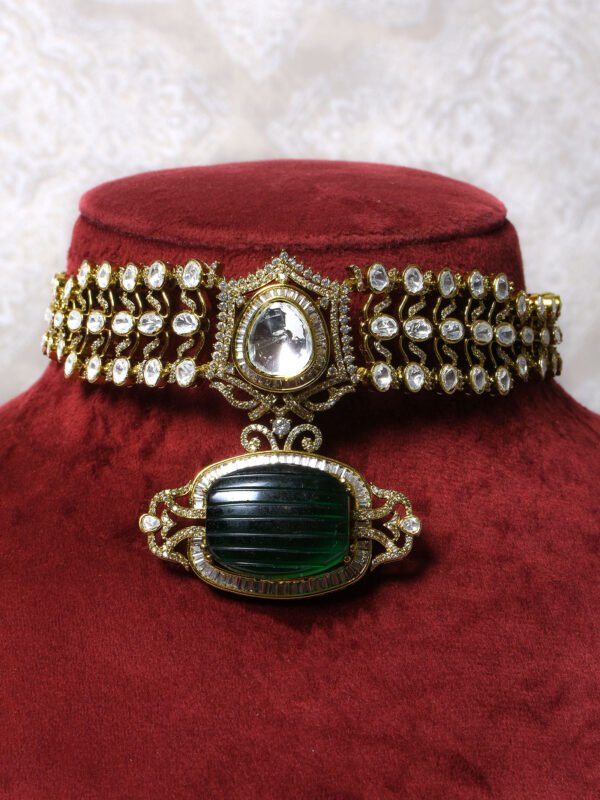 Sanya Polki Choker Set (Emerald green)