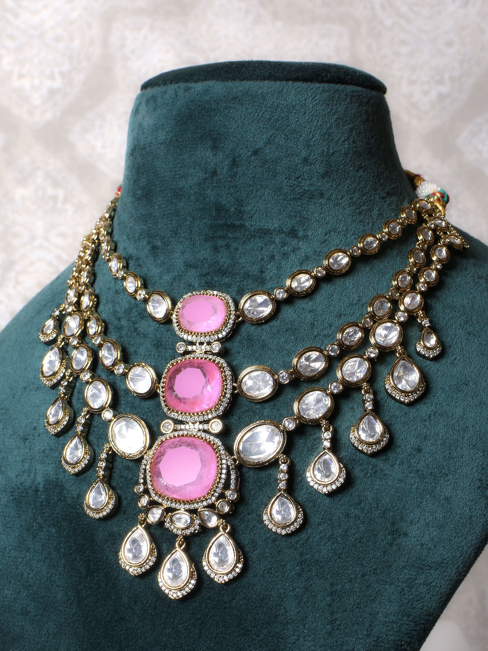 Vaachi Polki Pink Necklace Set
