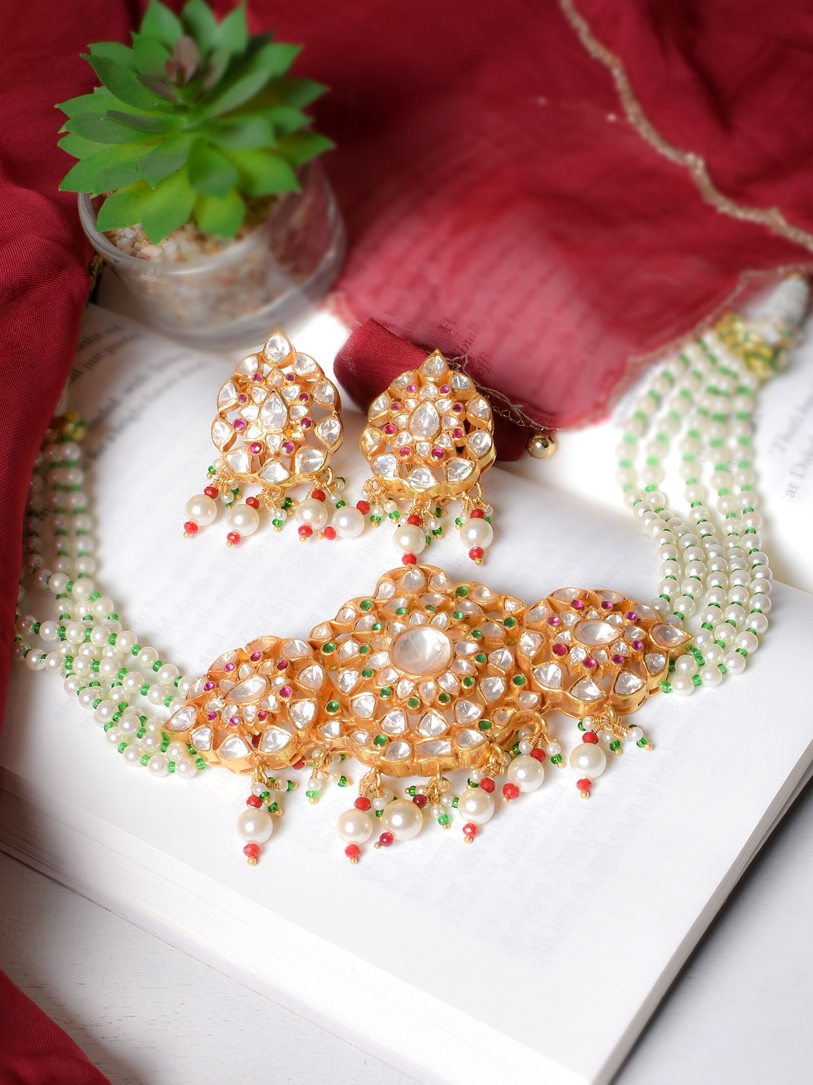 Bansuri Moissanite Polki Choker Set (92.5 Silver)