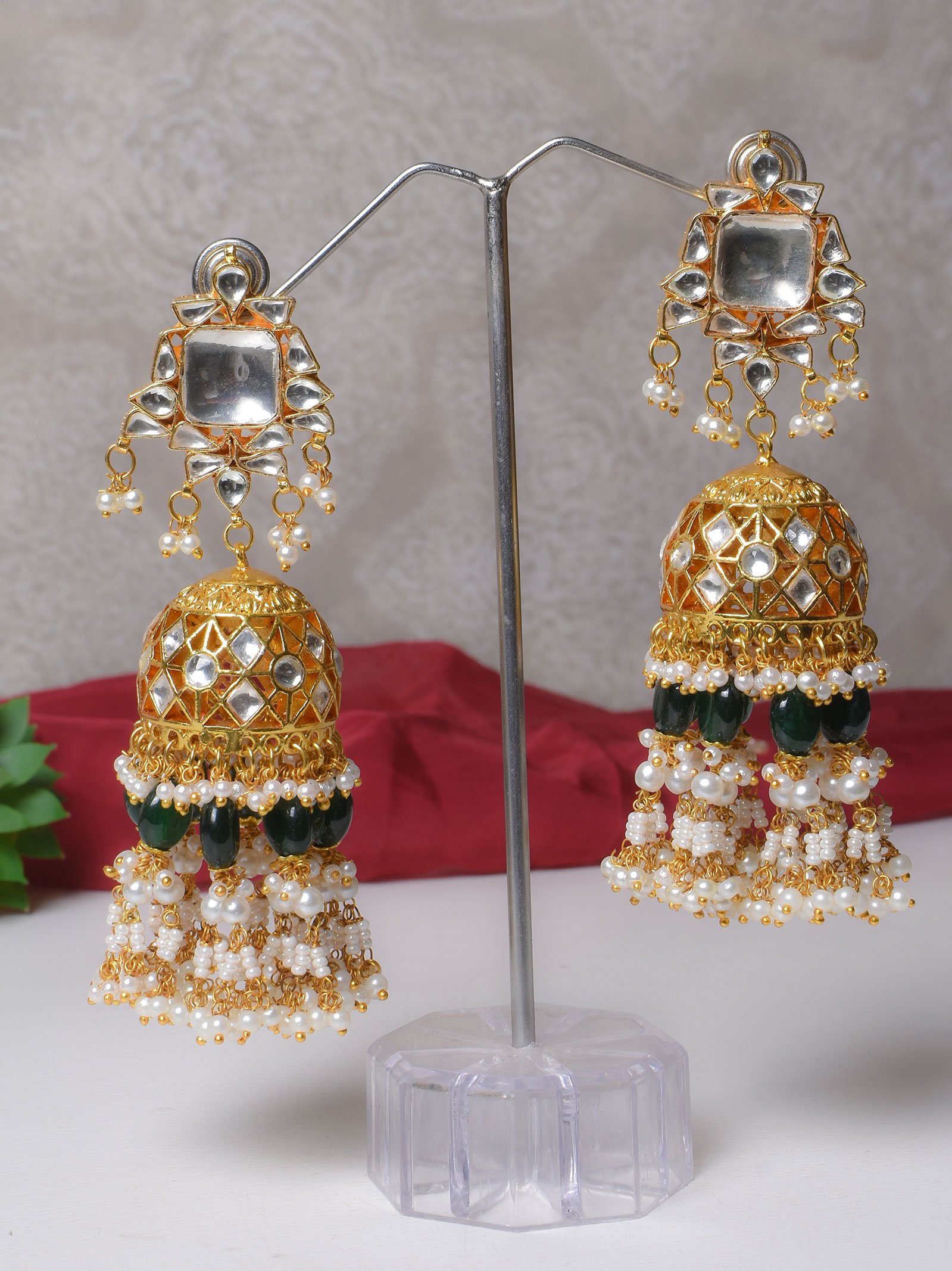Drishya Kundan Big Size Jhumka Earrings