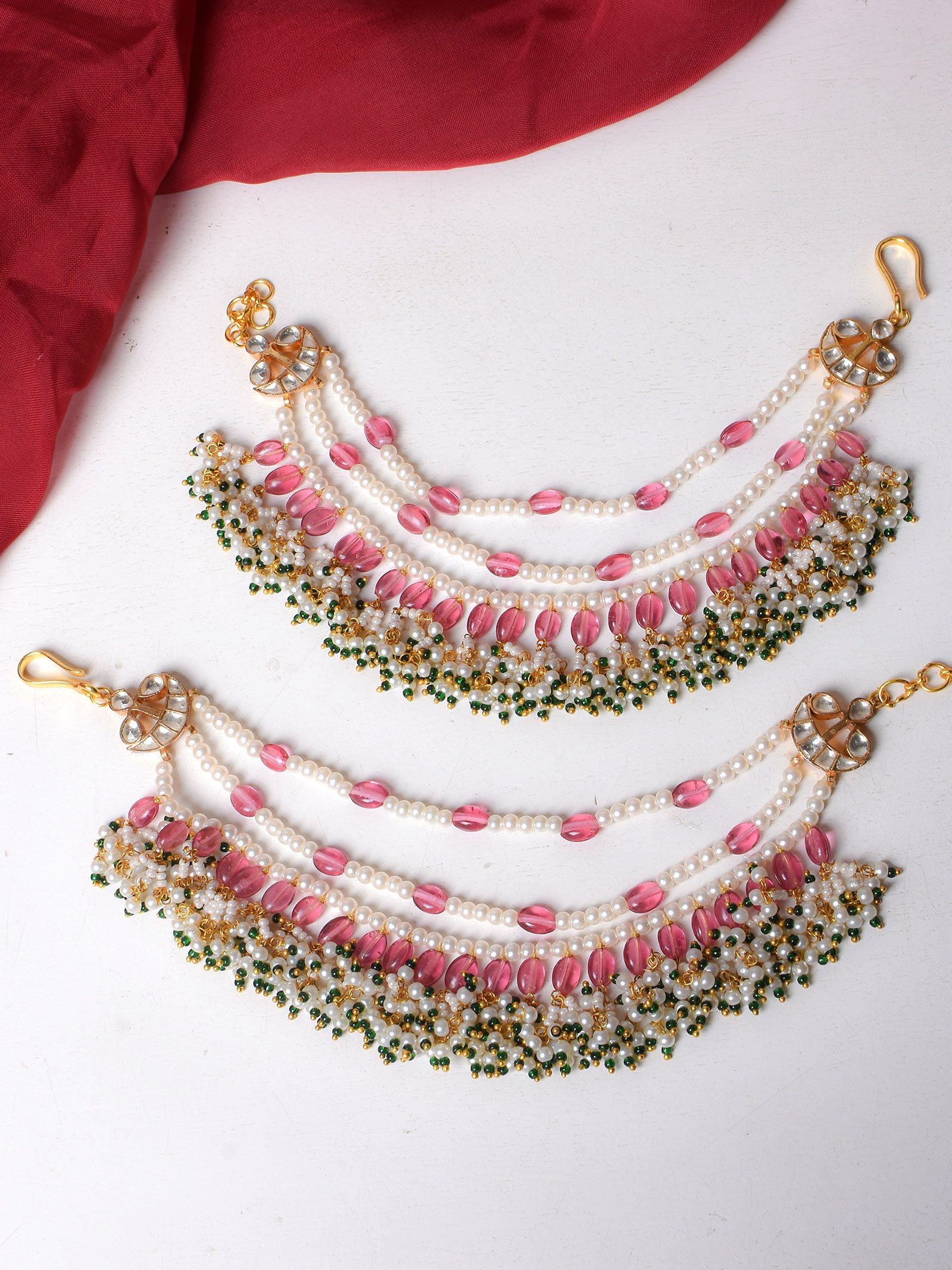 Ruby Green Kundan Hairchain