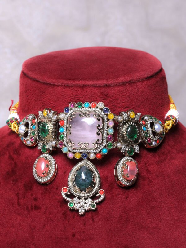 Sabha Multicolor Polki Choker Set(Pink)