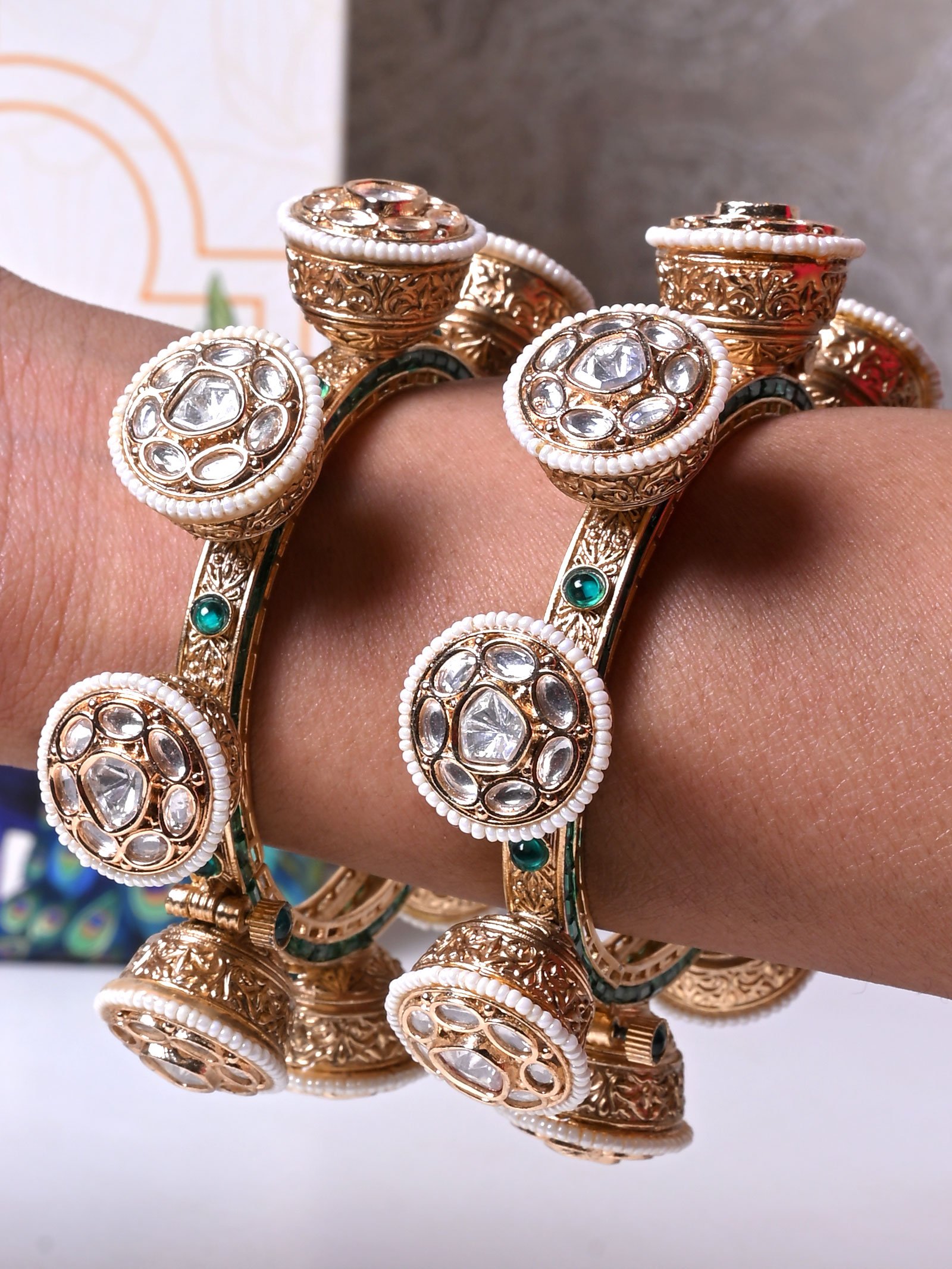 Dhanyata Polki Antique Gold Pacheli Bangles