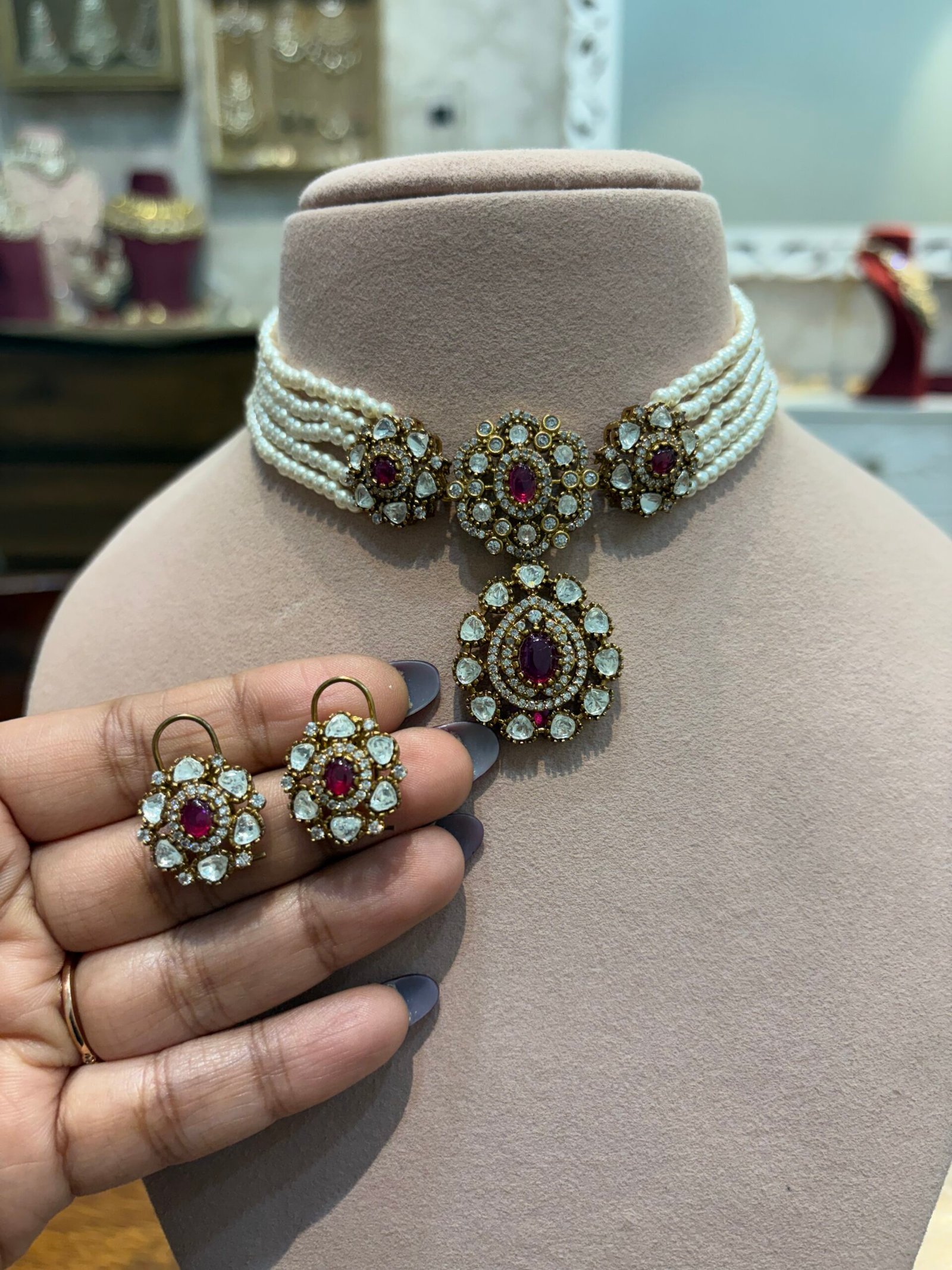 Samya Polki Choker Set (Ruby)