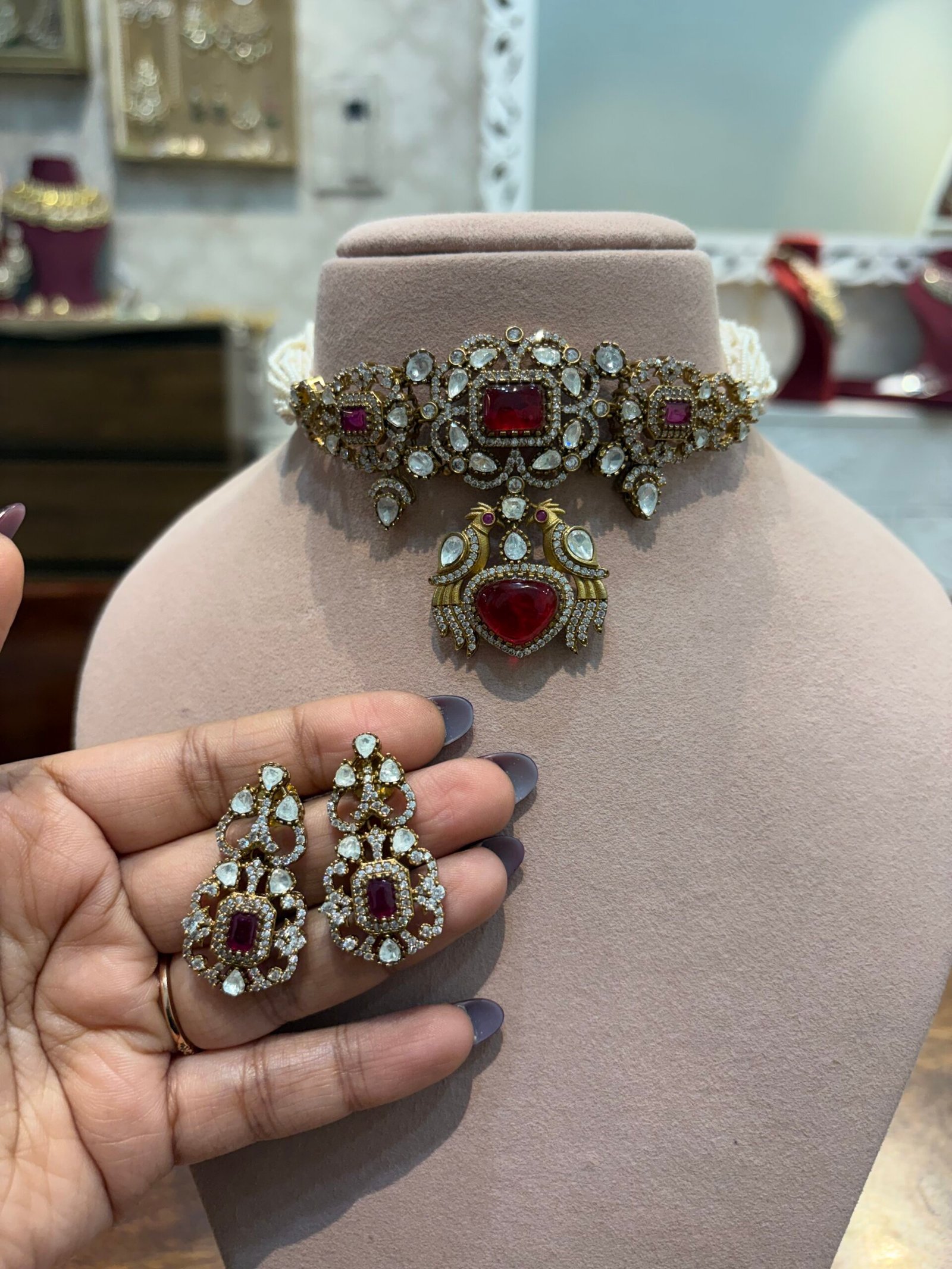 Ashmita Polki Choker Set (Ruby) Copy